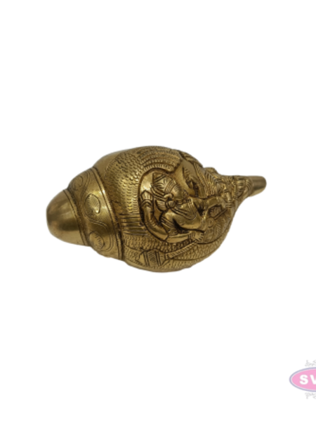Brass Blowing Shankh Conch with Lord Vishnu Narayan | Traditional Brass Pooja Shankh | Handcrafted Religious & Spiritual Décor