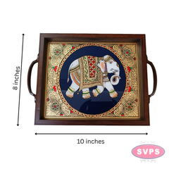 Multipurpose Tanjore Style Painting Elephant Tray