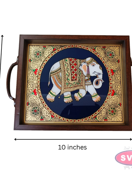 Multipurpose Tanjore Style Painting Elephant Tray