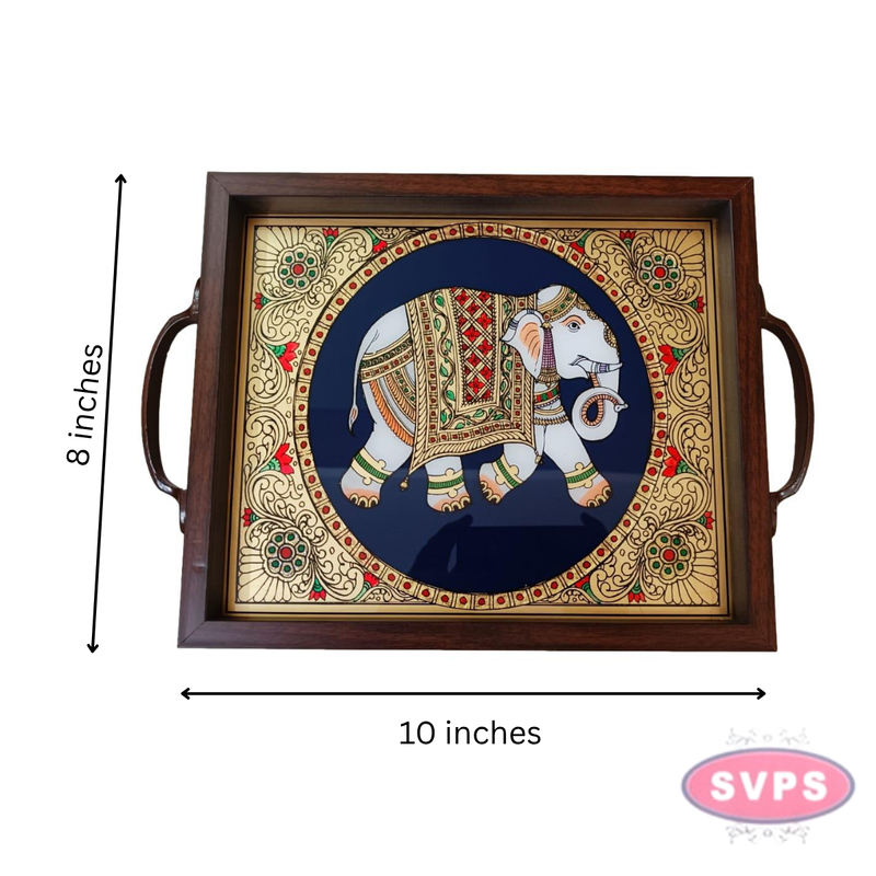 Multipurpose Tanjore Style Painting Elephant Tray