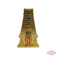 Golden Metal Thiruchendur Murugan with Gopuram Showpiece | Traditional Temple Design for Home, Pooja Room & Car Dashboard