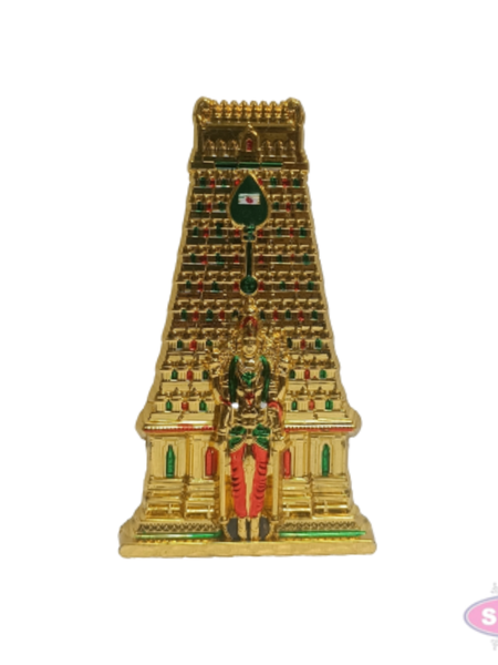 Golden Metal Thiruchendur Murugan with Gopuram Showpiece | Traditional Temple Design for Home, Pooja Room & Car Dashboard