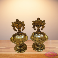 Brass Shankh Chakra Lamp For Pooja
