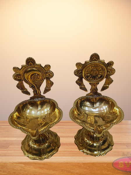 Brass Shankh Chakra Lamp For Pooja