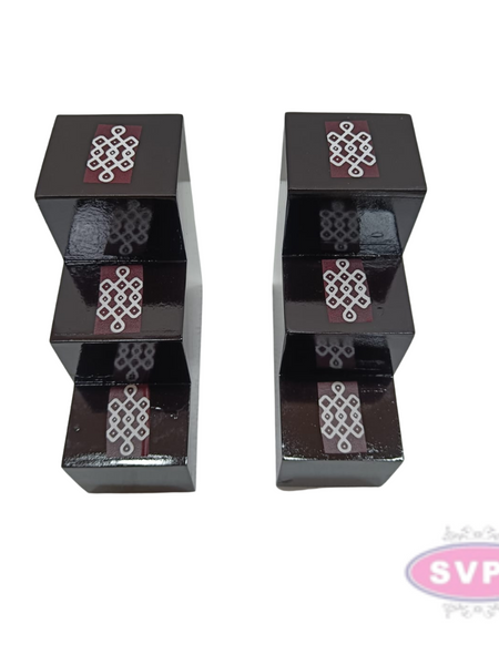 Wooden 3 Step With 3 Lamp Stand And Brass Ashtalakshmi Idol With Brass Lamp