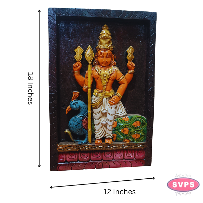 Wood Carving Murugar Wall Hanging Panel