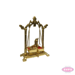 Gold Coated Metal Baby Krishna Jhula | Decorative Bal Gopal Swing for Home Temple