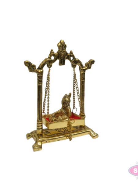 Gold Coated Metal Baby Krishna Jhula | Decorative Bal Gopal Swing for Home Temple