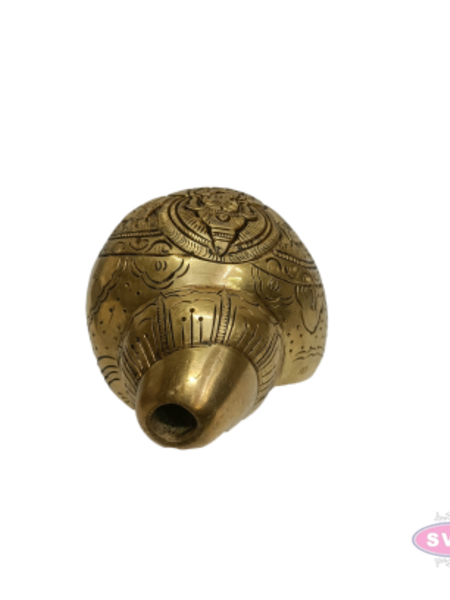 Brass Blowing Shankh with Lord Ganesha Carving | Traditional Conch with Ganesha Design | Handmade Brass Pooja & Spiritual Décor