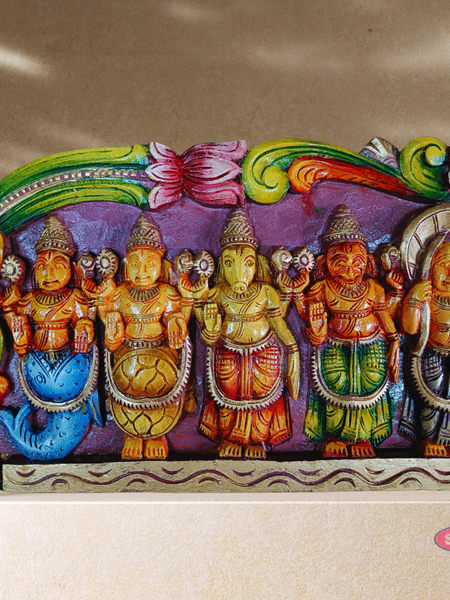 Wooden Carved Dasavatharam Multicolour Wall Hanging - 3 Feet