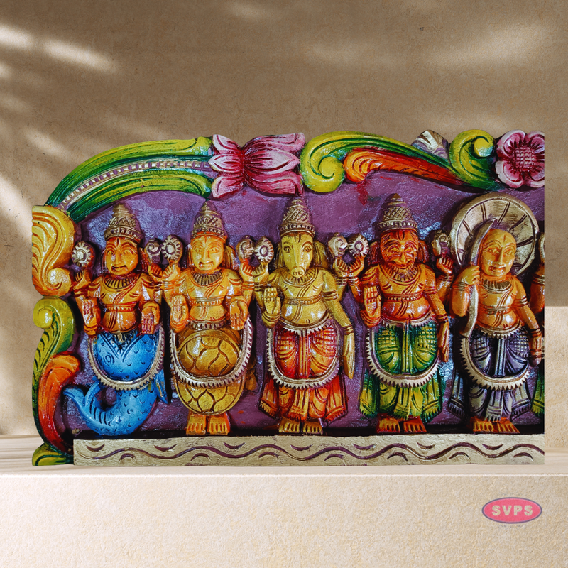 Wooden Carved Dasavatharam Multicolour Wall Hanging - 3 Feet