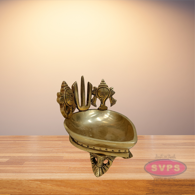 Brass Tiruman Shankh Chakra Lamp For Pooja