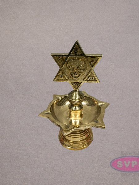 Brass Shatkona Vilakku with Om Motif – Auspicious Hindu Lamp