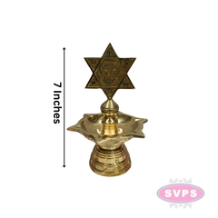 Brass Shatkona Vilakku with Om Motif – Auspicious Hindu Lamp