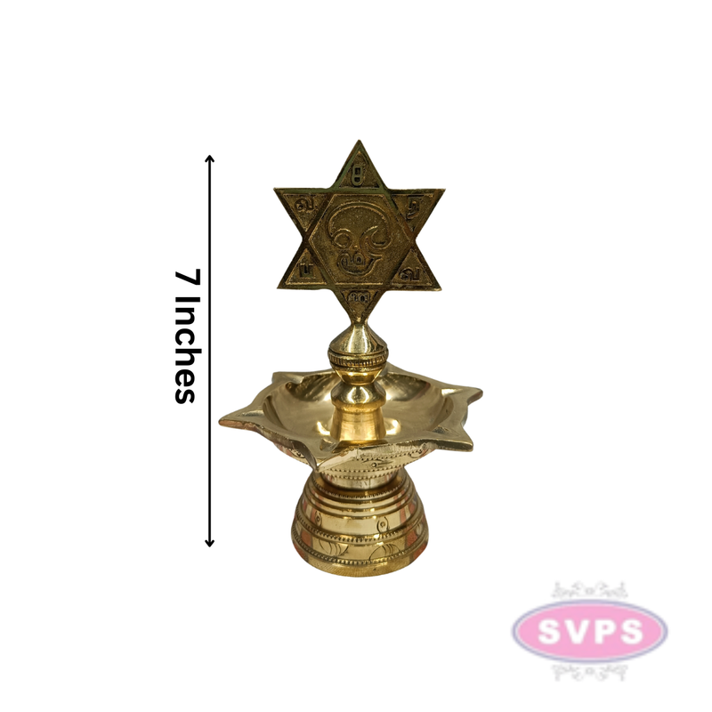 Brass Shatkona Vilakku with Om Motif – Auspicious Hindu Lamp