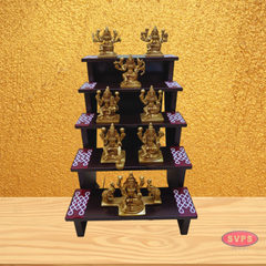 Wooden 5 Step Deity Stand With Brass Ashtalakshmi Idol Set