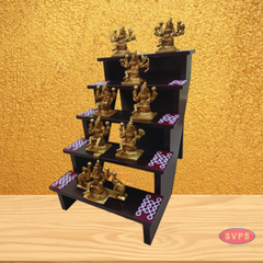 Wooden 5 Step Deity Stand With Brass Ashtalakshmi Idol Set