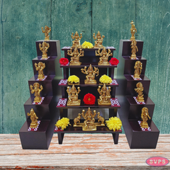 Wooden 5 Step / 5 Lamp Brass Ashtalakshmi And Dasavatharam Idol