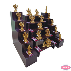 Wooden 5 Step / 5 Lamp Brass Ashtalakshmi And Dasavatharam Idol