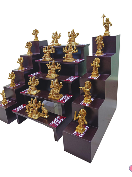 Wooden 5 Step / 5 Lamp Brass Ashtalakshmi And Dasavatharam Idol
