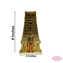Golden Metal Thiruchendur Murugan with Gopuram Showpiece | Traditional Temple Design for Home, Pooja Room & Car Dashboard