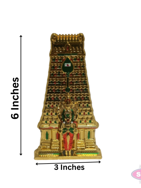 Golden Metal Thiruchendur Murugan with Gopuram Showpiece | Traditional Temple Design for Home, Pooja Room & Car Dashboard