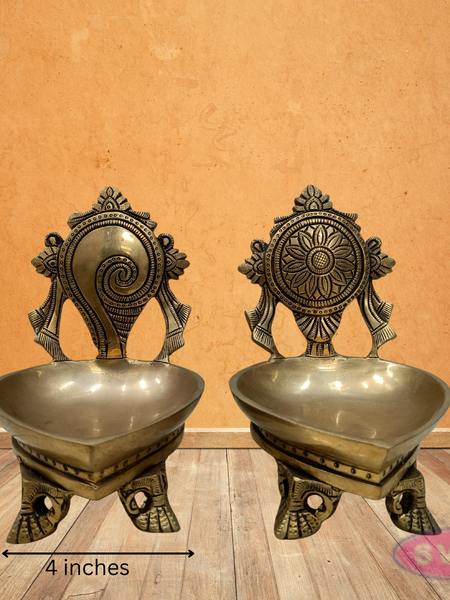 Brass Sankh Chakra Diya For Puja And Decor