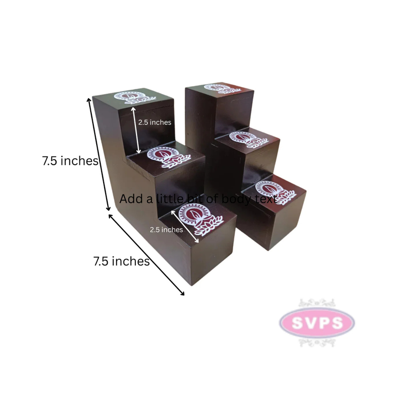 Premium Wooden Deep Stand | 3 Step Kolam Design Diya Display for Pooja