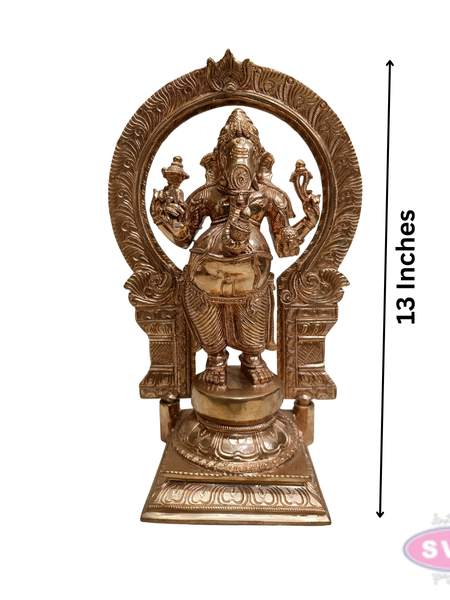 Antique Finish Brass Lord Ganesha Idol with Decorative Arch – 13 Inch