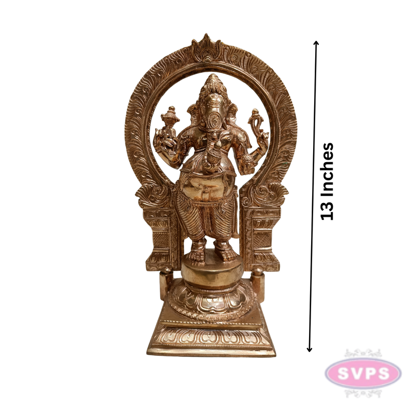 Antique Finish Brass Lord Ganesha Idol with Decorative Arch – 13 Inch