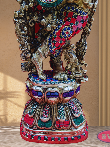 Brass Antique Stone Work Krishna On Lotus