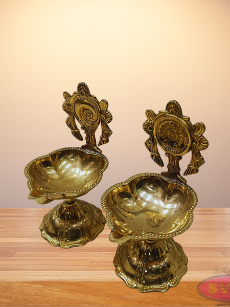 Brass Shankh Chakra Lamp For Pooja