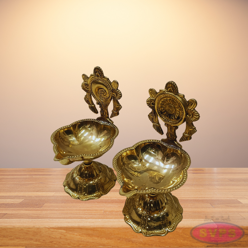 Brass Shankh Chakra Lamp For Pooja