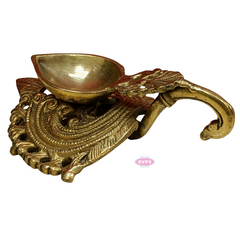 Brass Antique Lotus Diya With Floral Stand