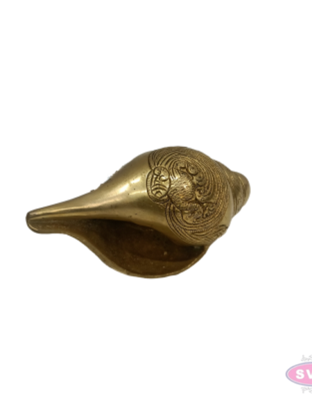 Brass Blowing Shankh Conch with Lord Vishnu Narayan | Traditional Brass Pooja Shankh | Handcrafted Religious & Spiritual Décor