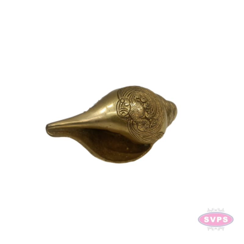 Brass Blowing Shankh Conch with Lord Vishnu Narayan | Traditional Brass Pooja Shankh | Handcrafted Religious & Spiritual Décor