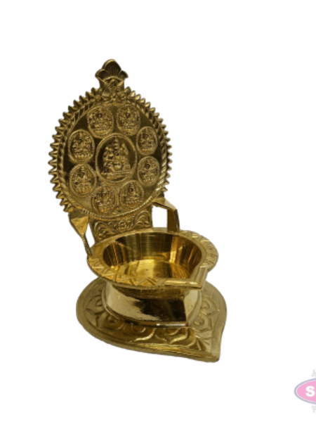 Antique Brass Ashtalakshmi Deepam – Decorative Lakshmi Oil Lamp for Pooja & Festive Décor