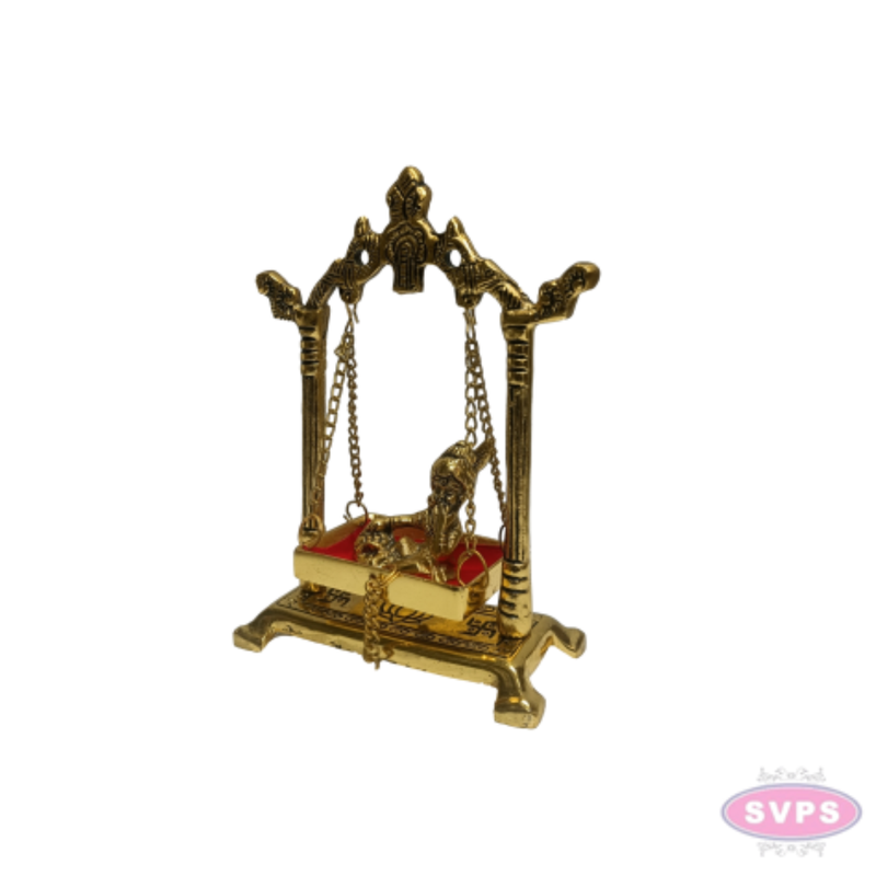 Gold Coated Metal Baby Krishna Jhula | Decorative Bal Gopal Swing for Home Temple