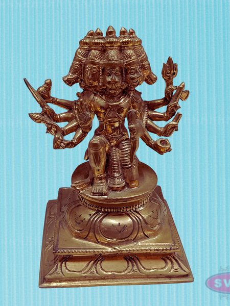 Traditional Panchaloha Panchamukha Hanuman Idol with Detailed Carving