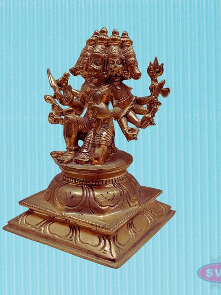 Traditional Panchaloha Panchamukha Hanuman Idol with Detailed Carving