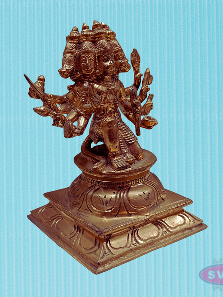 Traditional Panchaloha Panchamukha Hanuman Idol with Detailed Carving