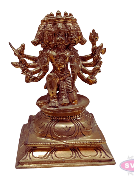 Traditional Panchaloha Panchamukha Hanuman Idol with Detailed Carving