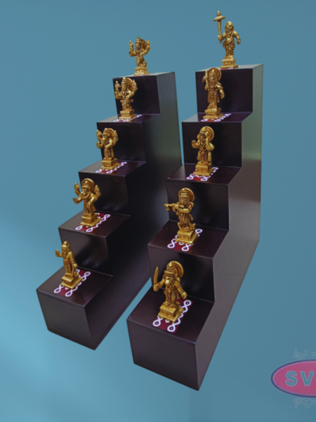 Wooden 5 Lamp Stand With Brass Dasavatharam Idol