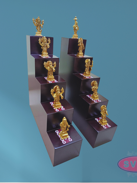 Wooden 5 Lamp Stand With Brass Dasavatharam Idol