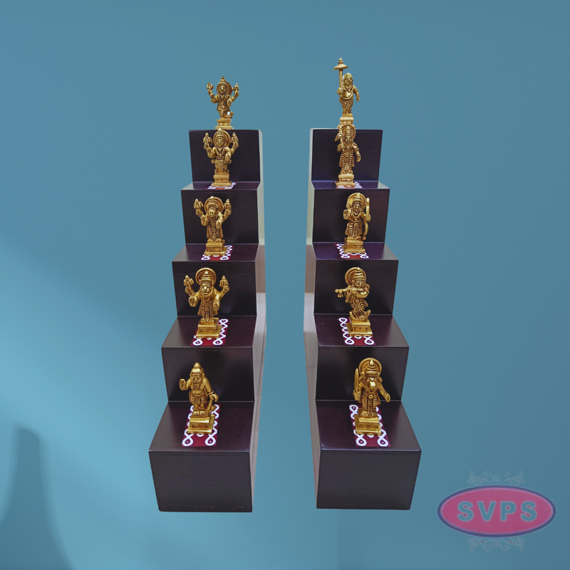 Wooden 5 Lamp Stand With Brass Dasavatharam Idol