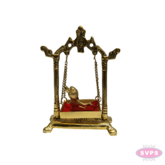 Gold Coated Metal Baby Krishna Jhula | Decorative Bal Gopal Swing for Home Temple