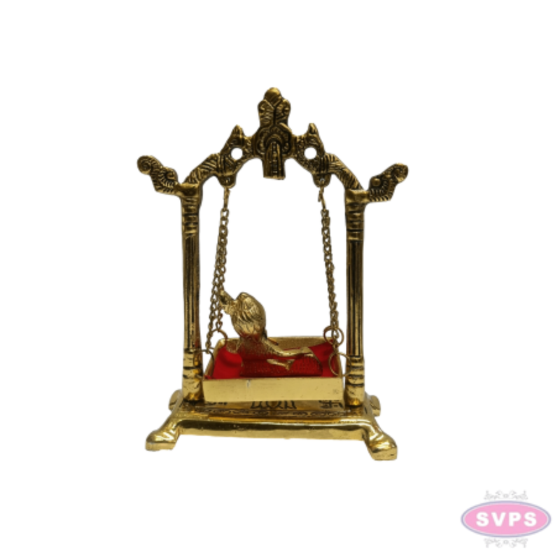 Gold Coated Metal Baby Krishna Jhula | Decorative Bal Gopal Swing for Home Temple
