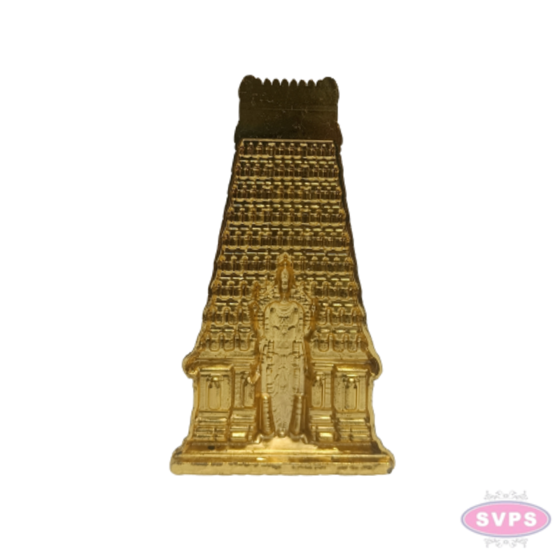 Golden Metal Thiruchendur Murugan with Gopuram Showpiece | Traditional Temple Design for Home, Pooja Room & Car Dashboard