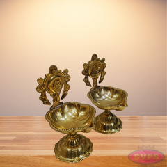 Brass Shankh Chakra Lamp For Pooja