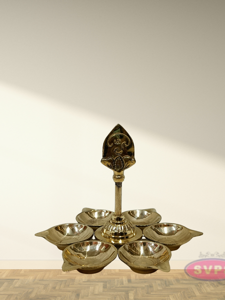 Brass 6 Face Om Deepam – Multi-Wick Aarti Lamp